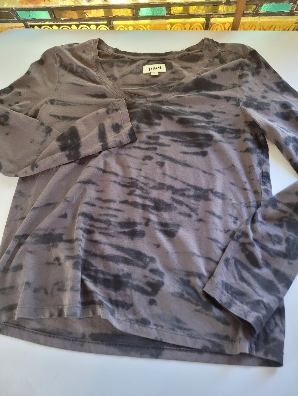 Pact S Long Sleeve Tie-Dye Top in Mauve and Charcoal